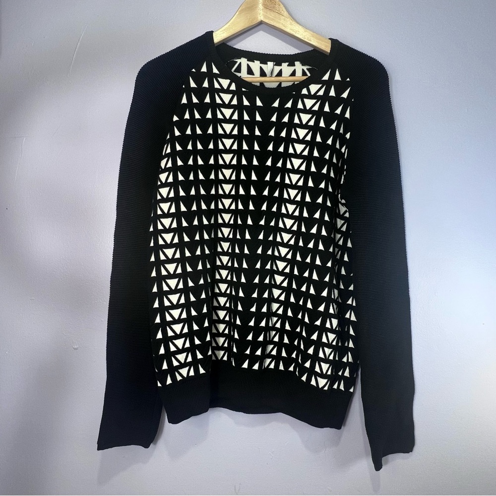 Faith Connexion Black and White Long Sleeve Geo Jacquard Sweater - Size Large